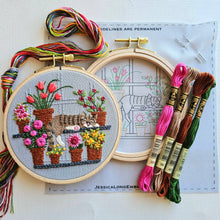 Load image into Gallery viewer, Catnap with Flowers Embroidery Kit