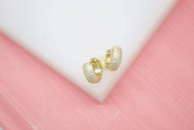 Load image into Gallery viewer, 18K Gold Filled or Rhodium Filled Thick Huggies Earrings With Cubic Zirconia Clear Stones
