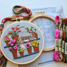 Load image into Gallery viewer, Catnap with Flowers Embroidery Kit