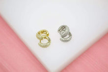 Load image into Gallery viewer, 18K Gold Filled or Rhodium Filled Thick Huggies Earrings With Cubic Zirconia Clear Stones