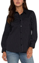 Load image into Gallery viewer, Liverpool Los Angeles Classic Button Front Poplin Shirt in Black & White Pinstripe