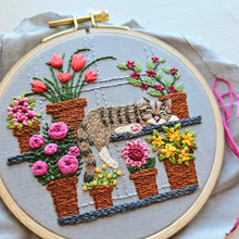 Load image into Gallery viewer, Catnap with Flowers Embroidery Kit