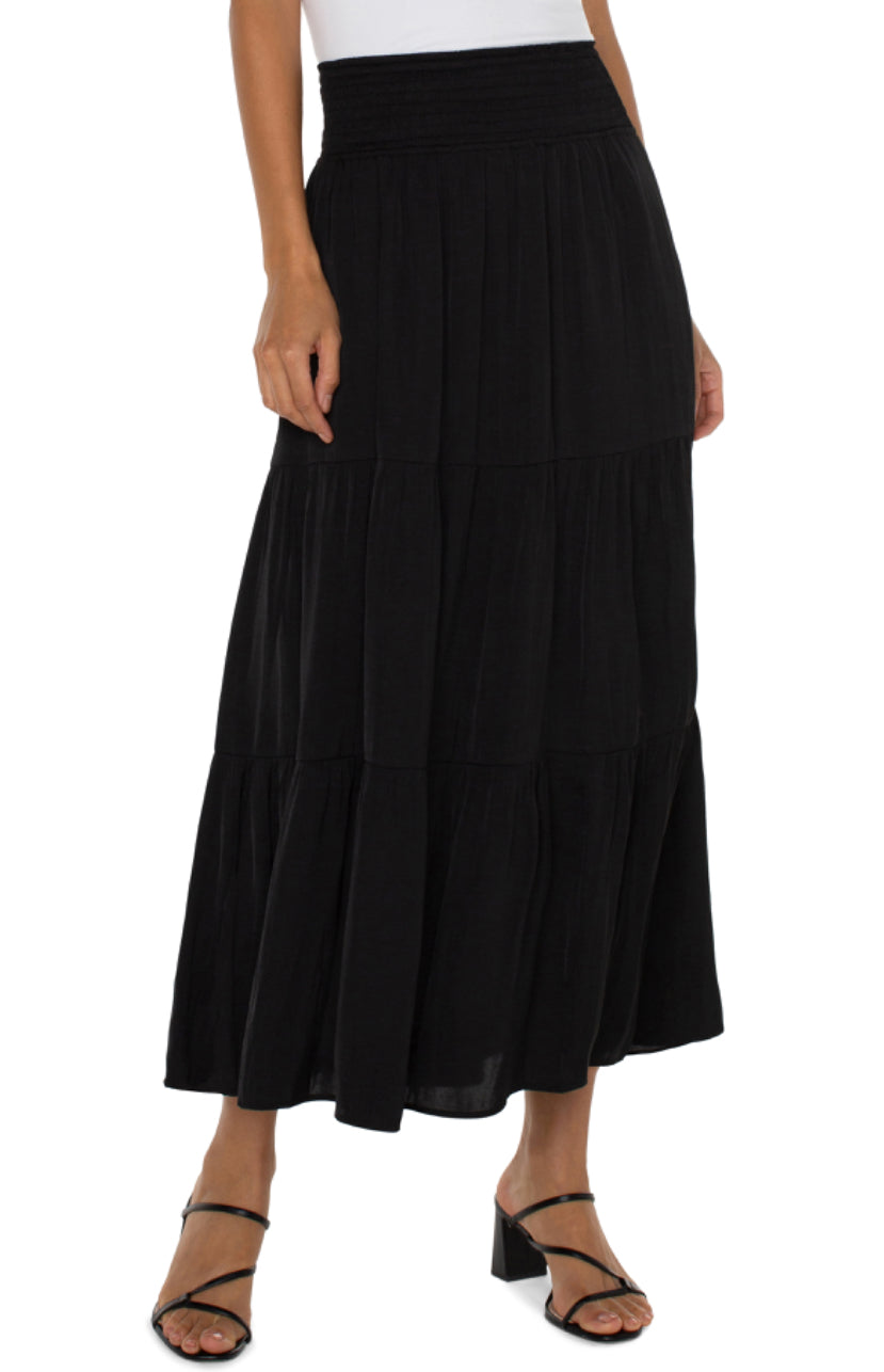 Liverpool Los Angeles Tiered Woven Maxi Skirt in Black