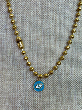 Load image into Gallery viewer, Gold Ball Chain with Blue Eye Pendant
