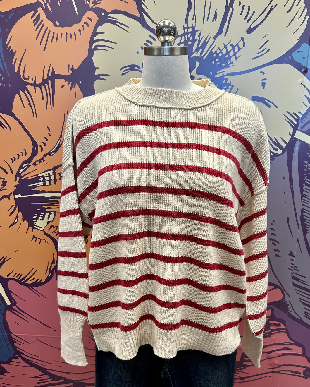 Red & Cream Striped Sweater
