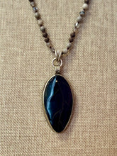 Load image into Gallery viewer, Peak Designs Petrified Wood Carved Leaf Pendant on Gemstone Chain
