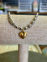 Load image into Gallery viewer, Silver “Rice” Ball Chain Bracelet with Matte Gold Puffy Heart
