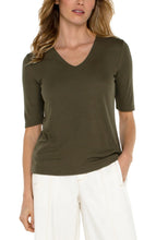 Load image into Gallery viewer, Liverpool Los Angeles Double Layer Rib Knit V-Neck Top in Spanish Olive
