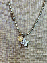 Load image into Gallery viewer, Silver “Rice” Ball Chain with Silver Star and Small Gold Pendant

