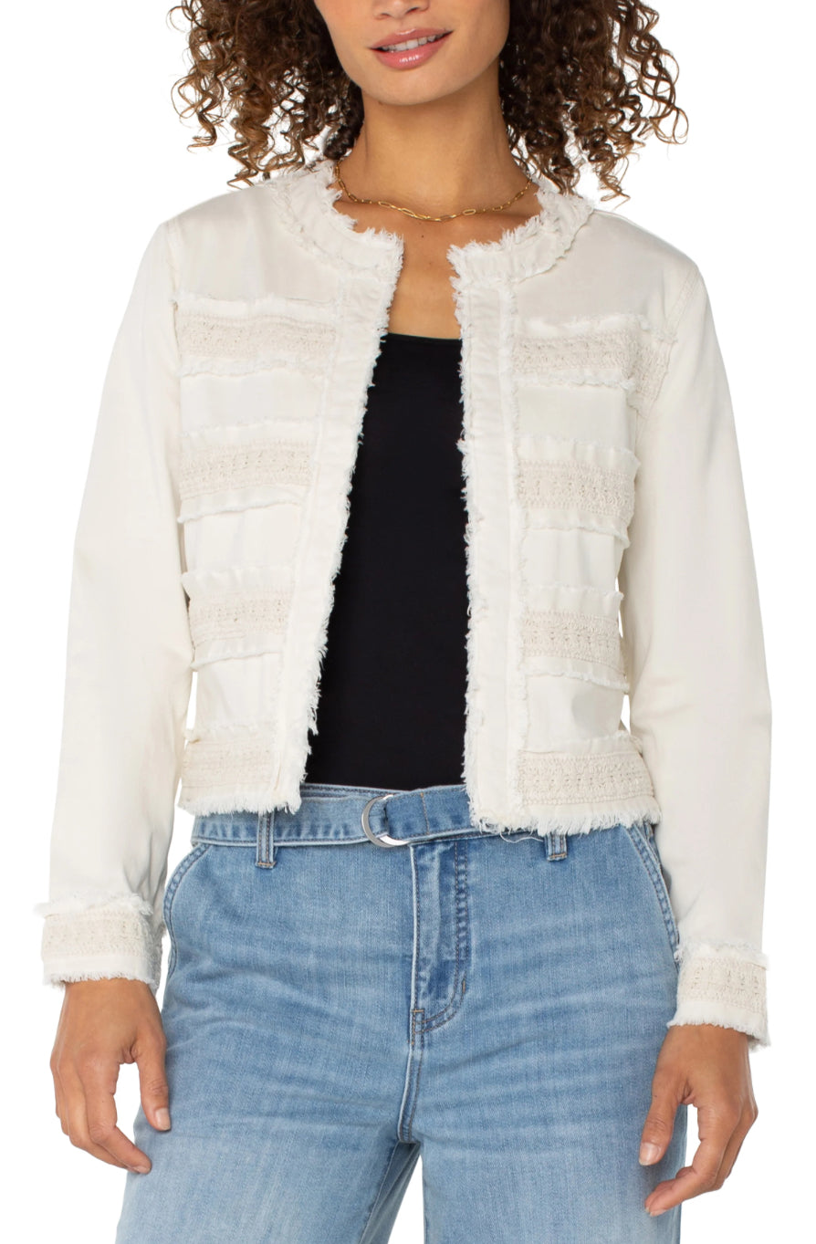 Liverpool Los Angeles Collarless Jacket with Fray and Lace