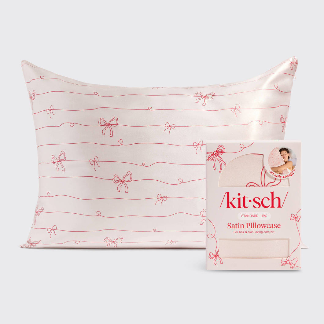 Satin Pillowcase in Striped Bows