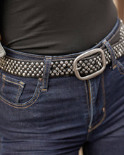 Load image into Gallery viewer, Britta | Vintage Silver Buckle Studded Leather Belt Women
