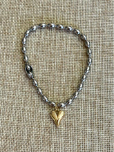 Load image into Gallery viewer, Silver “Rice” Ball Chain Bracelet with Shiny Gold Heart
