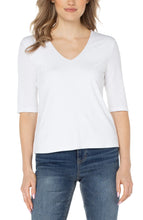 Load image into Gallery viewer, Liverpool Los Angeles Double Layer V-Neck Rib Knit Top in Cream
