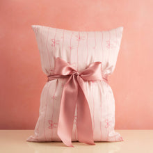 Load image into Gallery viewer, Satin Pillowcase in Striped Bows
