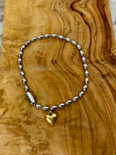 Load image into Gallery viewer, Locally Made “Rice” Ball Chain Bracelet with Gold Heart Charm

