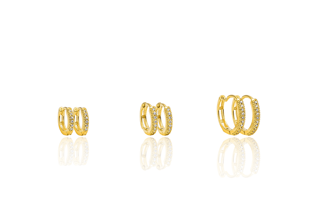 Gold Filled Tiny Thin Part CZ Pave Single Huggies