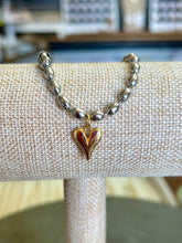 Load image into Gallery viewer, Silver “Rice” Ball Chain Bracelet with Shiny Gold Heart
