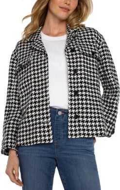 Liverpool Los Angeles Boxy Shacket with Side Slits in B/W Houndstooth