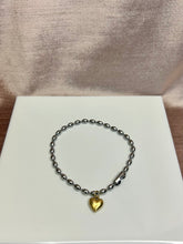 Load image into Gallery viewer, Locally Made “Rice” Ball Chain Bracelet with Gold Heart Charm
