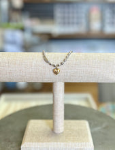 Load image into Gallery viewer, Silver “Rice” Ball Chain Bracelet with Matte Gold Puffy Heart
