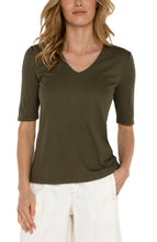 Load image into Gallery viewer, Liverpool Los Angeles Double Layer Rib Knit V-Neck Top in Spanish Olive
