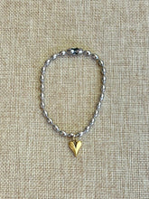 Load image into Gallery viewer, Silver “Rice” Ball Chain Bracelet with Matte Gold Heart
