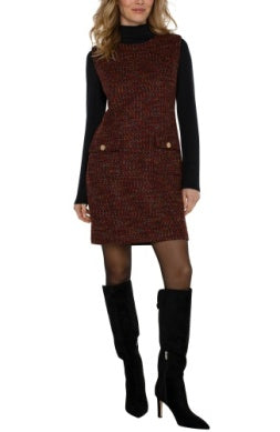 Liverpool Los Angeles Sleeveless Shift Dress in Bordeaux Multi