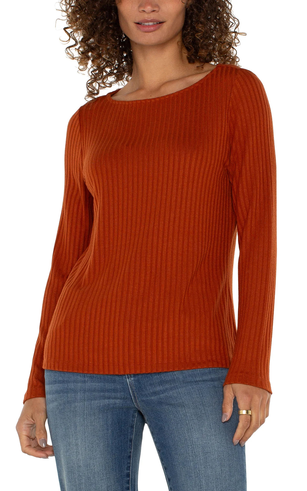 Liverpool Los Angeles Long Sleeve Boat Neck Knit Top in Cedar