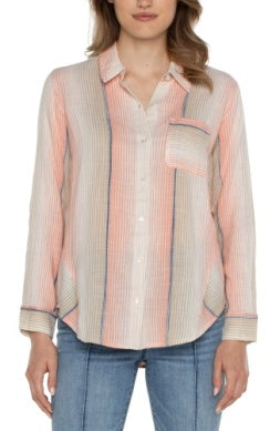 Liverpool Los Angeles Button Front Shirt w/ Inverted Pleat Mitering