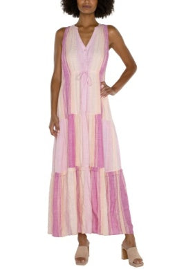 Liverpool Los Angeles Sleeveless Tiered Maxi Dress w/ Adjustable Waist