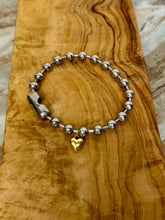 Load image into Gallery viewer, Locally Made Silver Ball Chain Bracelet with Gold Heart Charm

