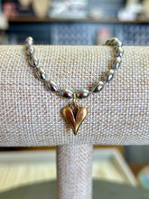 Load image into Gallery viewer, Silver “Rice” Ball Chain Bracelet with Matte Gold Heart

