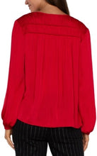 Load image into Gallery viewer, Liverpool Los Angeles Long Sleeve V Neck Woven Blouse with Shirring in Tango Red
