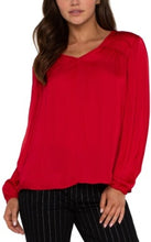 Load image into Gallery viewer, Liverpool Los Angeles Long Sleeve V Neck Woven Blouse with Shirring in Tango Red
