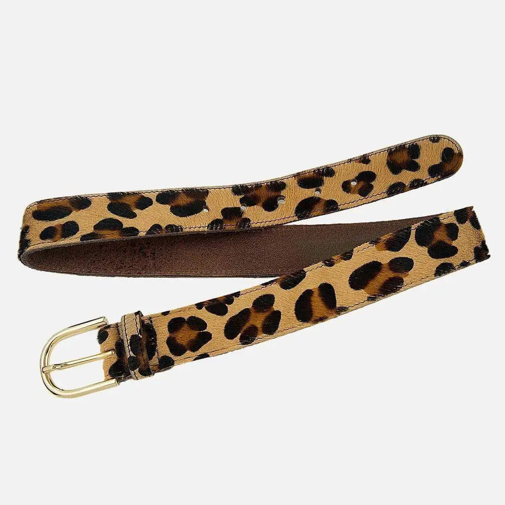Amsterdam Heritage Diane Gold Buckle Leopard Calf Hair Leather Belt