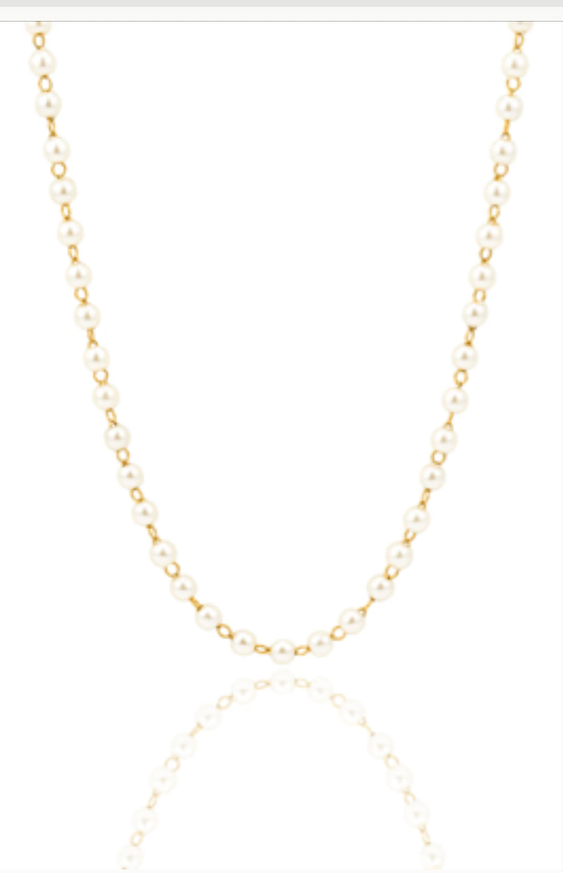 18K Gold-Filled White Pearl Beaded Necklace