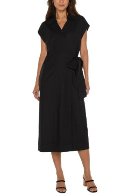 Liverpool Los Angeles Collared Wrap Dress in Black