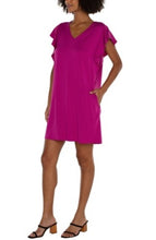 Load image into Gallery viewer, Liverpool Los Angeles Flutter Sleeve Dress in Fuchsia Kiss
