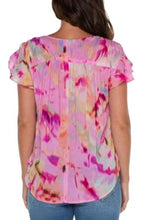 Load image into Gallery viewer, Liverpool Los Angeles Shirred V-Neck Dolman Sleeve Blouse in Fuchsia Watercolor
