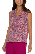 Load image into Gallery viewer, Liverpool Los Angeles Sleeveless Knit Top with Smocked Neck in Fuchsia Paisley Multi
