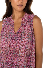 Load image into Gallery viewer, Liverpool Los Angeles Sleeveless Knit Top with Smocked Neck in Fuchsia Paisley Multi

