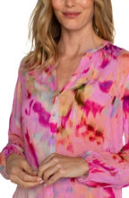 Load image into Gallery viewer, Liverpool Los Angeles L/S Button Front Shirred Blouse in Fuchsia Watercolor
