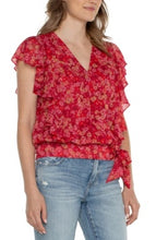 Load image into Gallery viewer, Liverpool Los Angeles Draped Front Top with Waist Tie in Berry Blossom Floral
