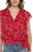 Load image into Gallery viewer, Liverpool Los Angeles Draped Front Top with Waist Tie in Berry Blossom Floral
