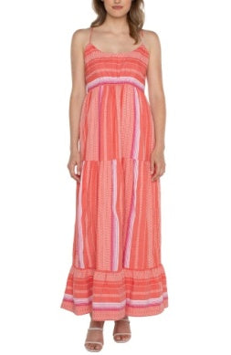 Liverpool Los Angeles Maxi Dress with Racer Back in Coral Multi Stripe