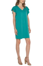 Load image into Gallery viewer, Liverpool Los Angeles Flutter Sleeve Dress in Mermaid Teal
