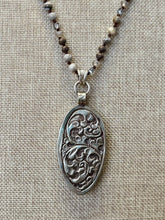 Load image into Gallery viewer, Peak Designs Petrified Wood Carved Leaf Pendant on Gemstone Chain
