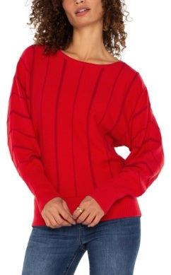 Liverpool Los Angeles Long Sleeve Dolman Sweater with Stripe in Tango Red