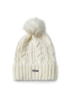 Liverpool Los Angeles Cable Knit Beanie with Faux Fur Pouf